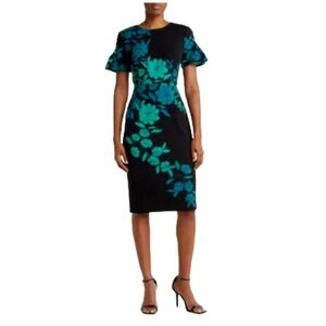 London Times-  Nordstrom - Black and Blue Floral Midi Dress NWT - size 6